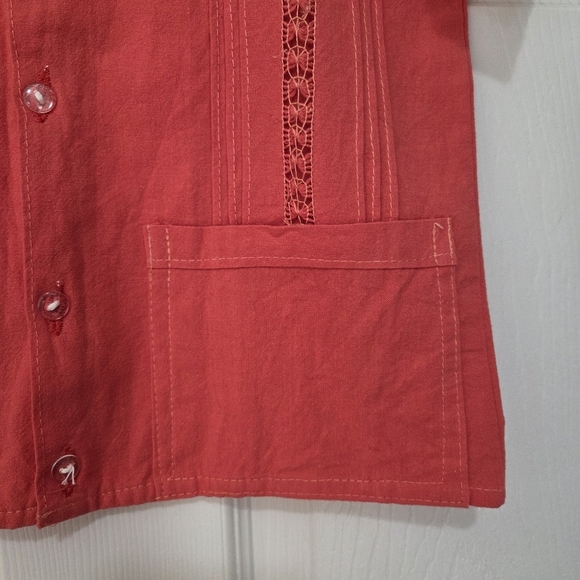 Handmade Boys Coral Salmon Embroidery Button down Size 6 Summer Spring Beach - Picture 6 of 7